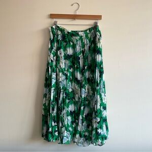 Maeve by Anthropologie | Pleated Green Floral Midi Skirt | L